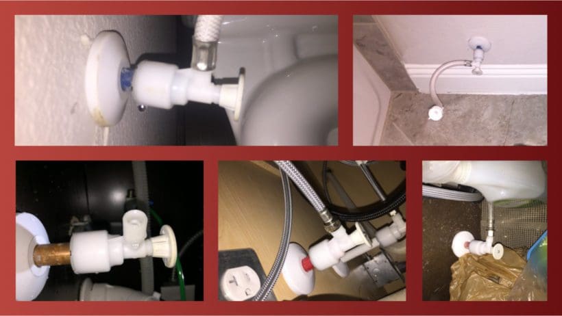 Picture of Plastic Accor Valves Leaking and In Various States